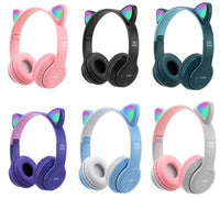 P47m Cute Fashion Cat Ears Wireless Headphones Flash Light LED RGB Gaming