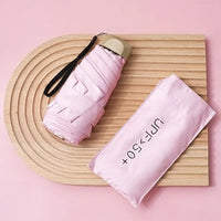 Elegant Mini 5-Fold Sun Umbrella with Golden Handle - Lightweight, Windproof