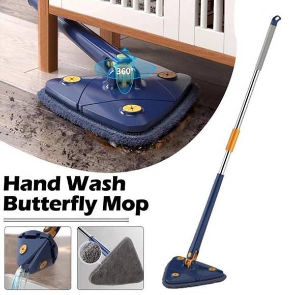 Dinning Cleaning Mop 360 Rotatable Long Triangular Mop Foldable Automatic