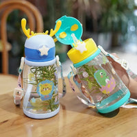 600ml Kids Water Sippy Cup Antler Creative Cartoon Baby Cups with Straws