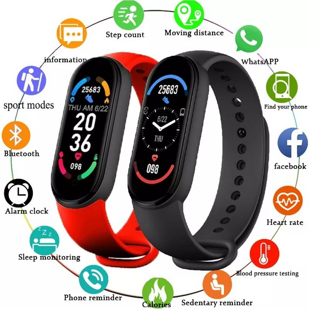 M6 Smart Band - Sports Fitness Bracelet Smart Watch for All Mobile (Features