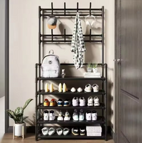 Black Five Layer Coat and Hat Rack, Simple Plastic Multifunctional Storage