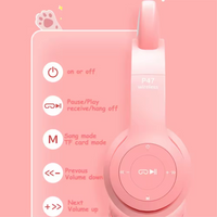 P47m Cute Fashion Cat Ears Wireless Headphones Flash Light LED RGB Gaming