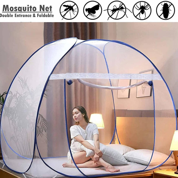 Foldable Mosquito Net (6 Ft) One Side Zipper with Bottom Layer Net