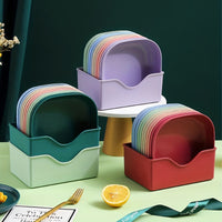 10 Random Color Square Plates with 1 Stand