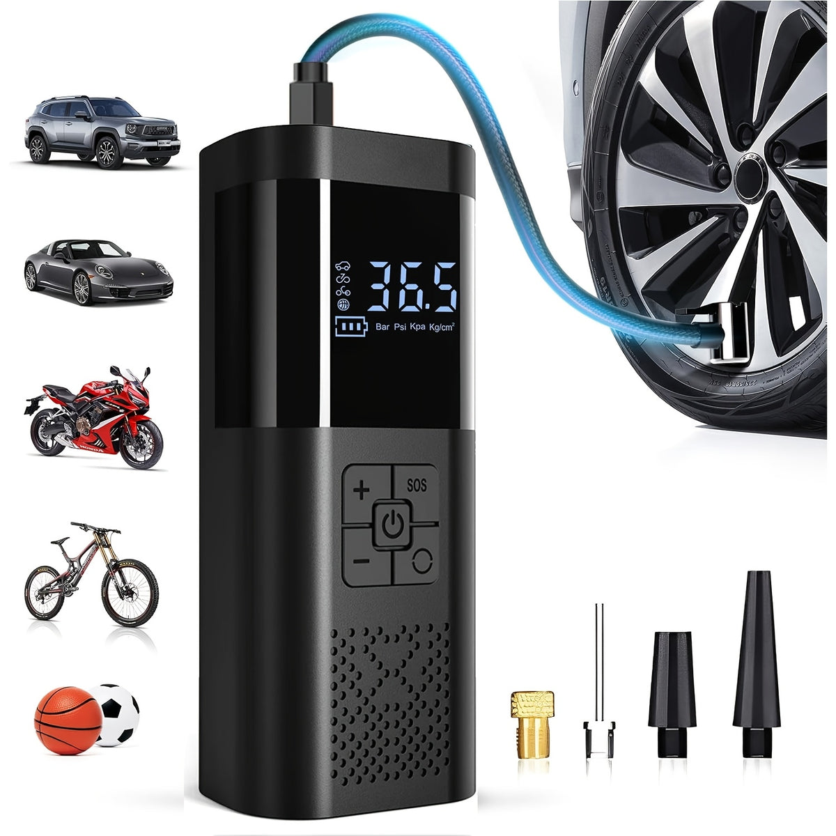 Portable Tire Inflator 150psi | Digital Display, LED Lighting, Triple Speed