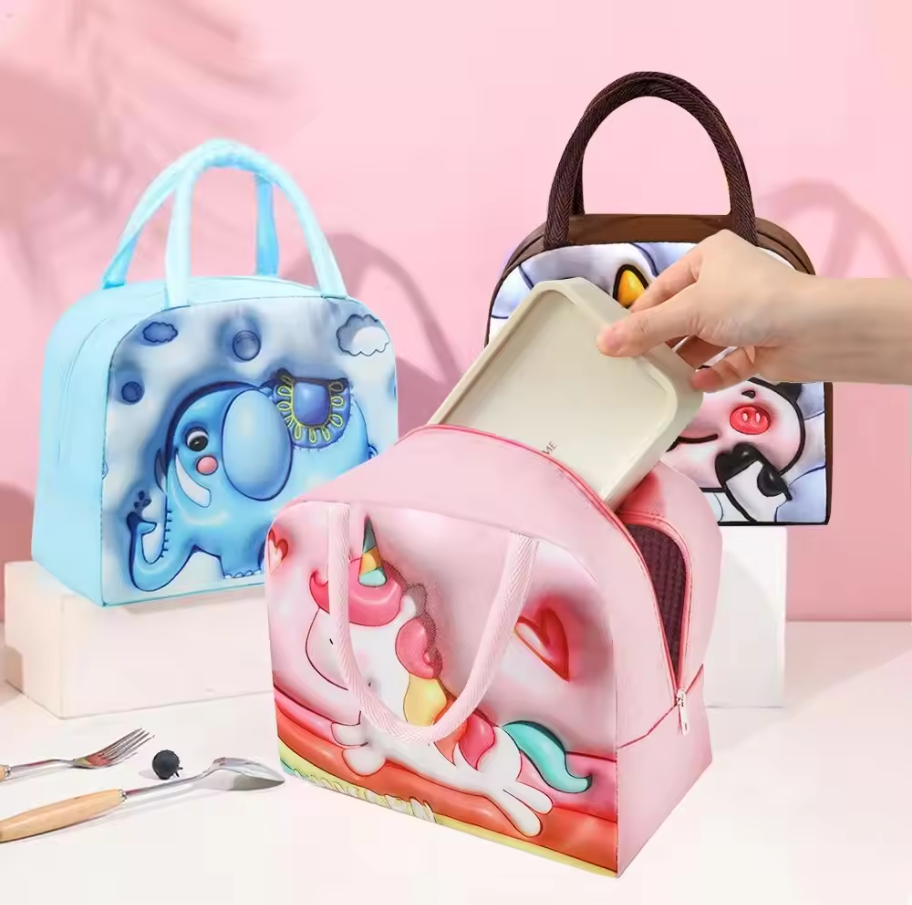Portable Lunch Box Bag Cute Bento Pack Insulated with 3d Pattern