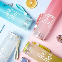 Glass Water Bottle Color Hello Master with Handle