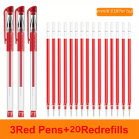 3 Pens + 20 Refills Gel Pen Set School Supplies Black Blue Red Ink Color