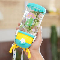 600ml Kids Water Sippy Cup Antler Creative Cartoon Baby Cups with Straws