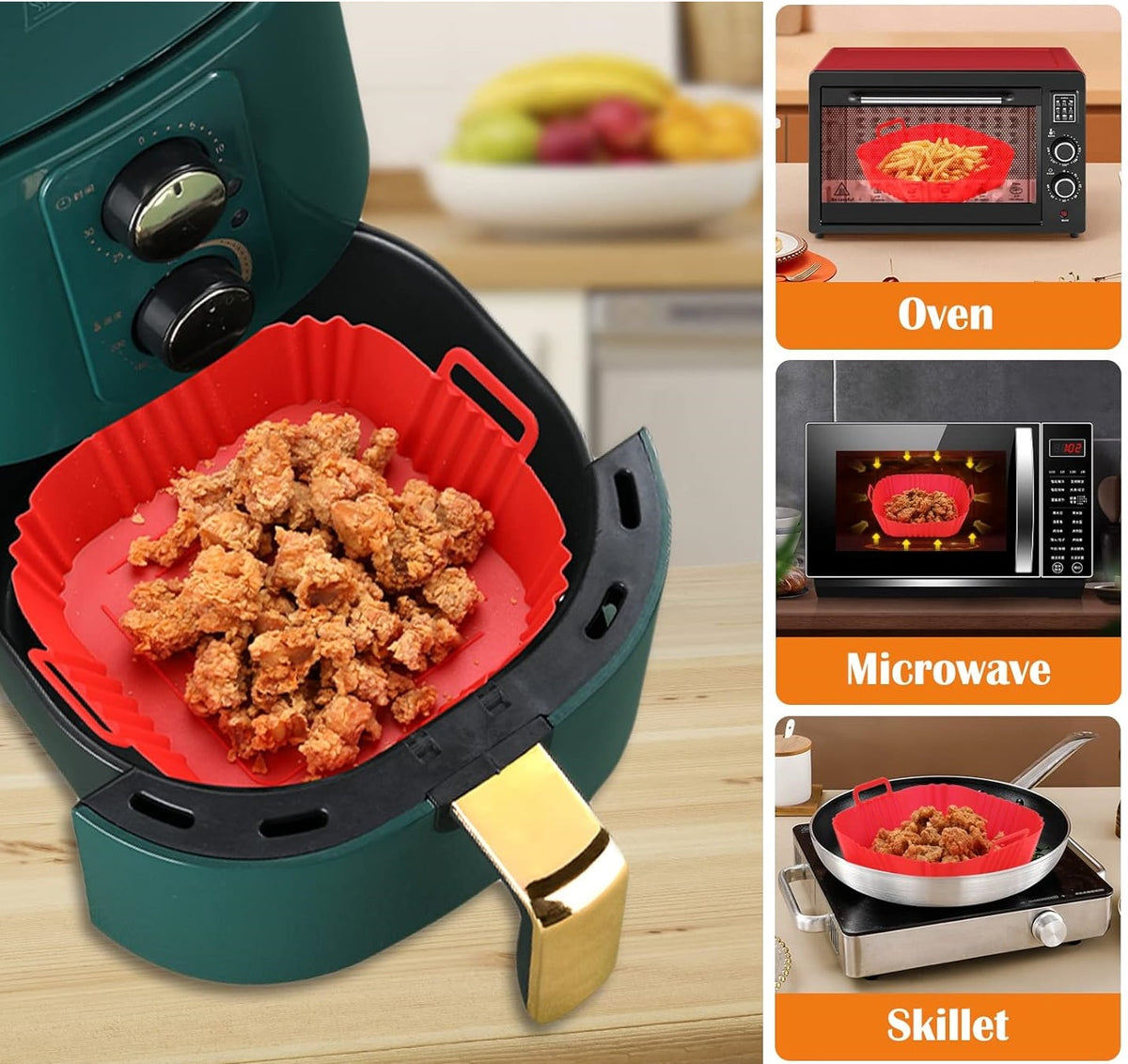 Air Fryer Tray Oven Baking Tray Fried Basket Mat AirFryer Silicone Pot Round