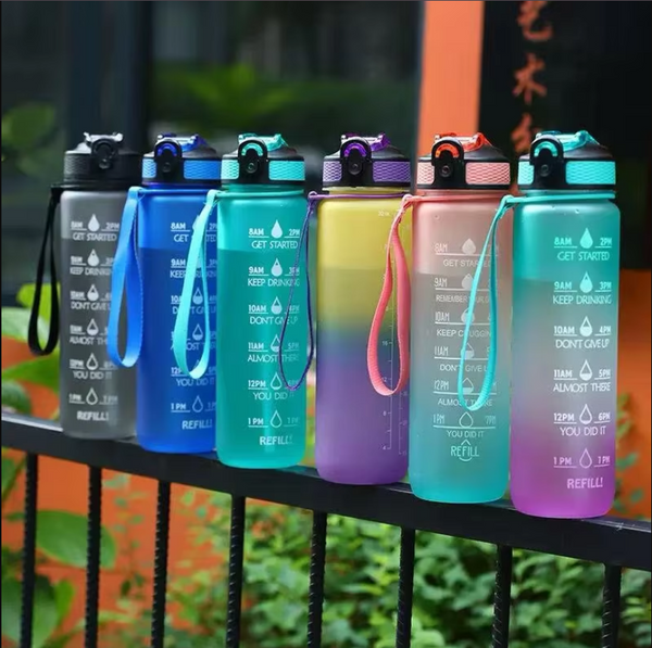 1000 Ml Large Capacity Sports Water Bottle with Time-Tracking Straw Leak