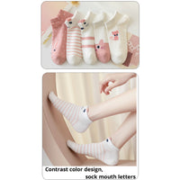 5 Pairs Women's Short Tube Socks Pink Cat Thin Four Seasons Cute Boat