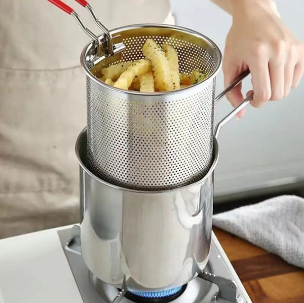 Versatile Stainless Steel Deep Fry Pot - Crispy Tempura, Fries, Chicken |