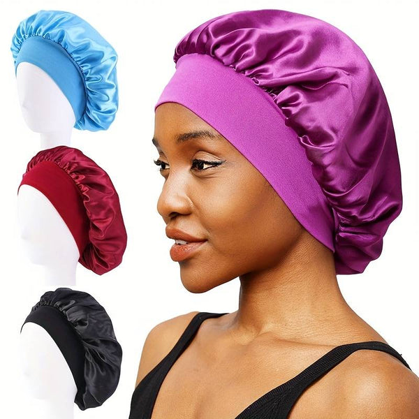 Luxurious Satin Sleep Cap for Women - Wide Elastic Band, Gentle on Hair