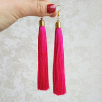 Women's Pink Long Tassel Earrings