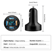 4 Ports USB Car Charger with LED Display Fast Charging Car Phone Charger