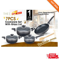 Camy Non Stick Cookware Set 7 Pcs - 1 Saucepan with Glass Lid, 2 Casseroles