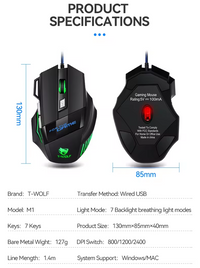 T-wolf V1 RGB 7 Color LED 1200dpi Gaming Mouse / X1 / M66 / Zornwee / Gm02