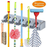 Mop Broom Holder 5 Hooks - Ash Multi-Functional Holder Wall Mounted Mop