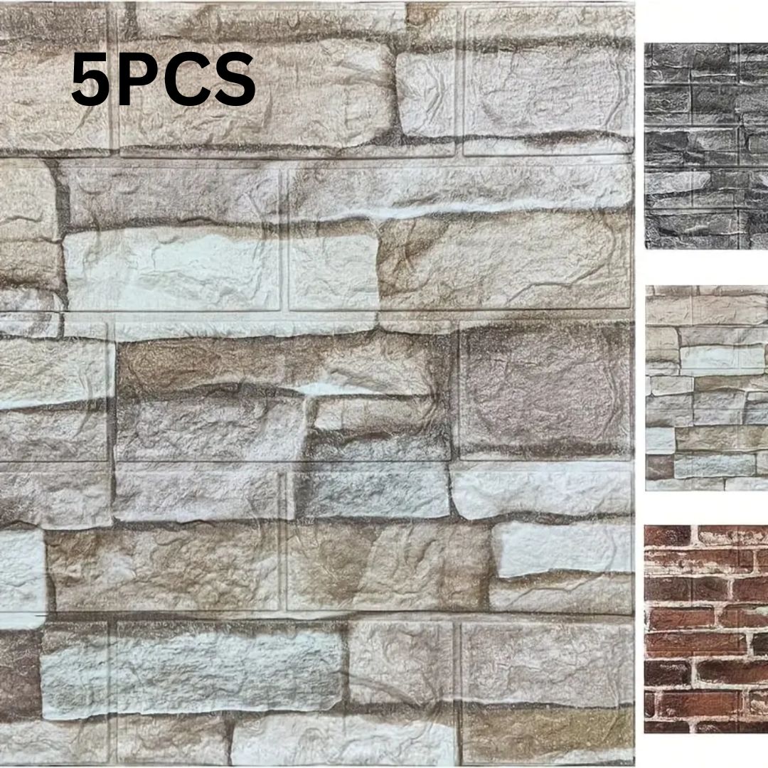 5pcs 3d Wall Stickers Wallpaper Foam Soft Tiles, Bedroom Faux Brick