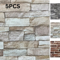 5pcs 3d Wall Stickers Wallpaper Foam Soft Tiles, Bedroom Faux Brick