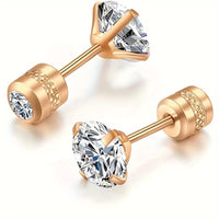 Pair of 4mm White Synthetic Zirconia Earrings with Floral Relief Design and