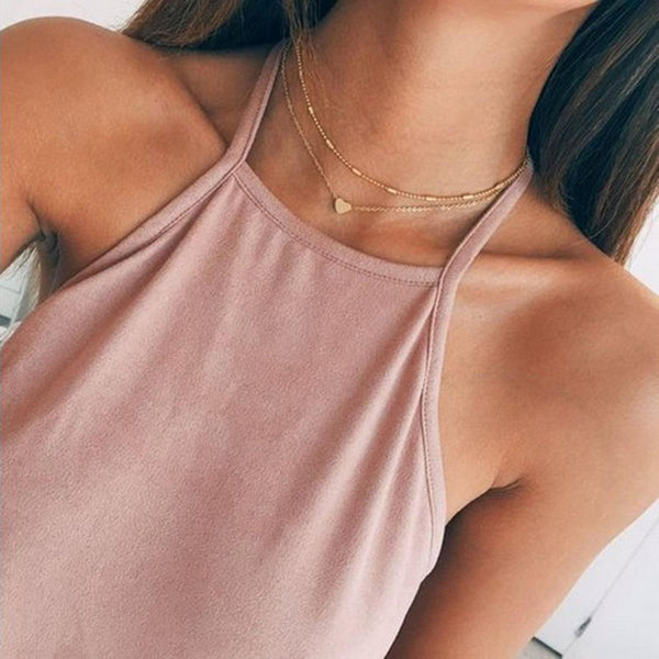 Heart Pendant Double Necklace - Gold