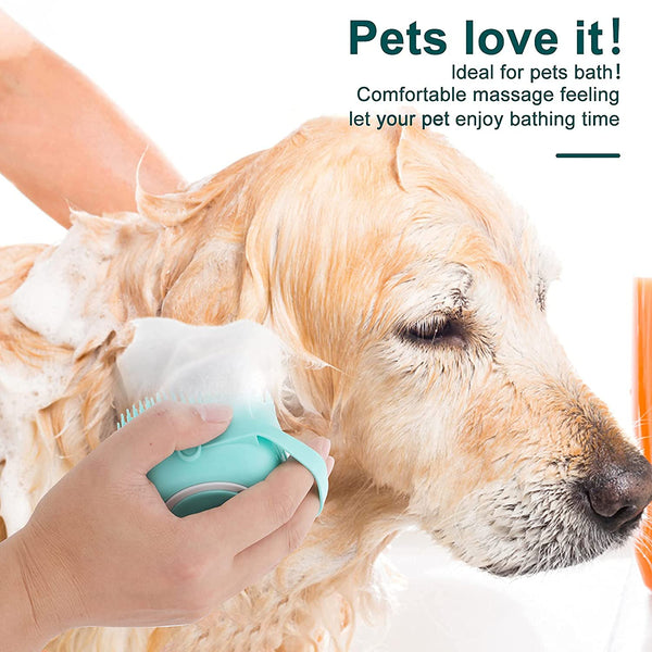 Dog Bath Brush, Pet Massage Brush Shampoo Dispenser, Soft Silicone Brush
