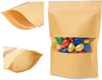 250g - Kraft Paper Bag Stand Up Pouch Food Zip Lock Packaging Window (16cm X