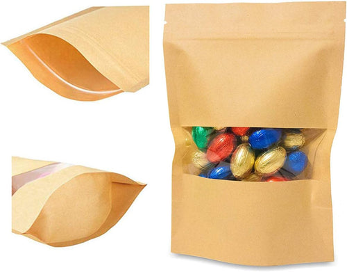 100g - Kraft Paper Bag Stand Up Pouch Food Zip Lock Packaging Window (12cm X