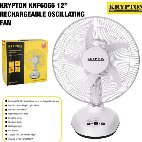 Rechargeable Krypton Knf6065 12 Super Wind Blower Oscillating Ultra Quiet Fan