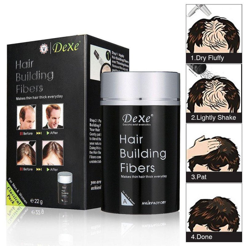 Dexe Black Colored Hair Building Fibers - Thickening Fiber for Women and Men