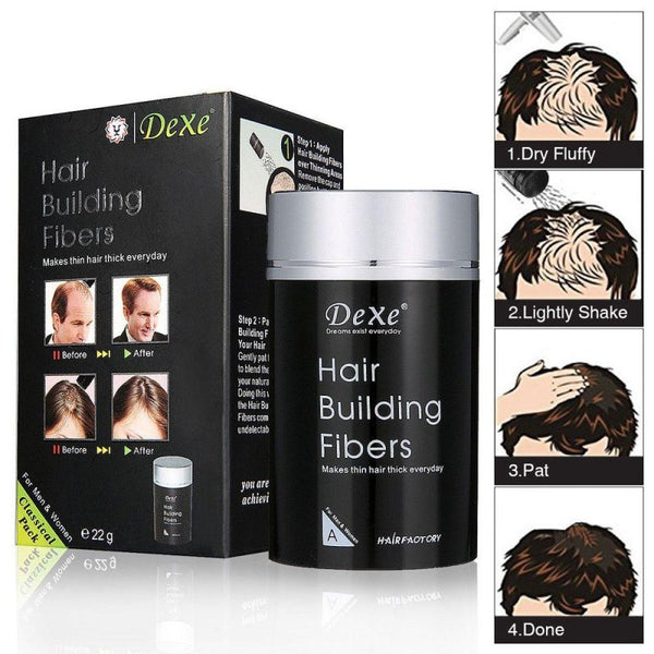 Dexe Black Colored Hair Building Fibers - Thickening Fiber for Women and Men