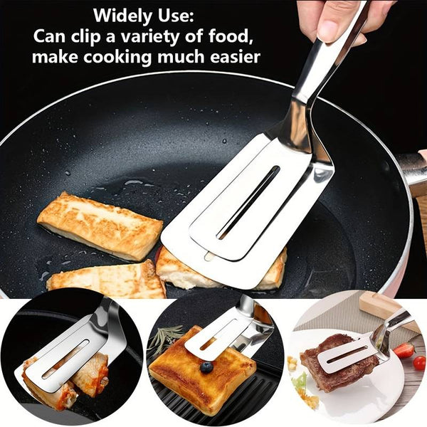 Multi-purpose Stainless Steel Cooking Tongs: Spatula, BBQ Clip, & More