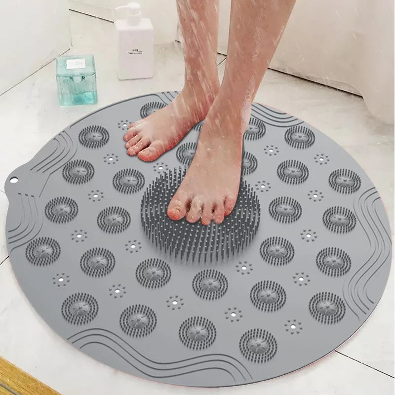 Round Silicone Non-Slip Bathroom Mat, Safety Shower Mat, Massage Mat, Floor