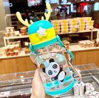 600ml Kids Water Sippy Cup Antler Creative Cartoon Baby Cups with Straws