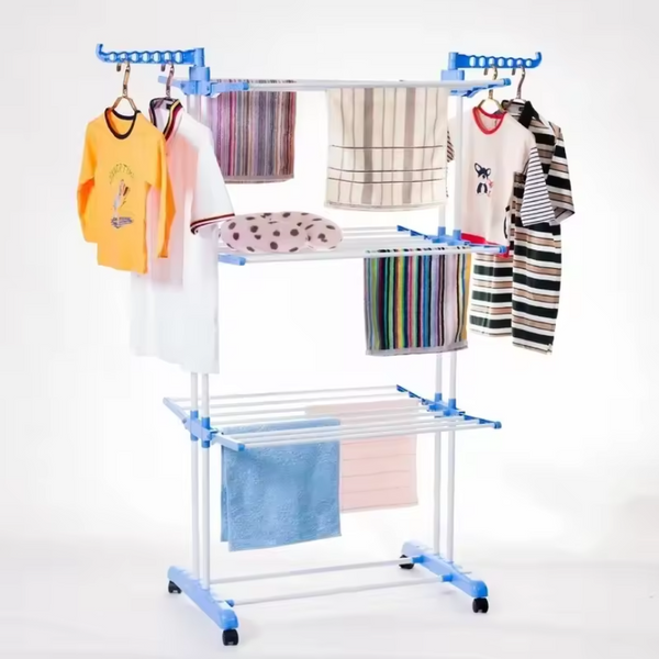 Heavy Duty 6 Tier 3 Layer 50Kg Capacity Clothes Rack Moveable & Foldable