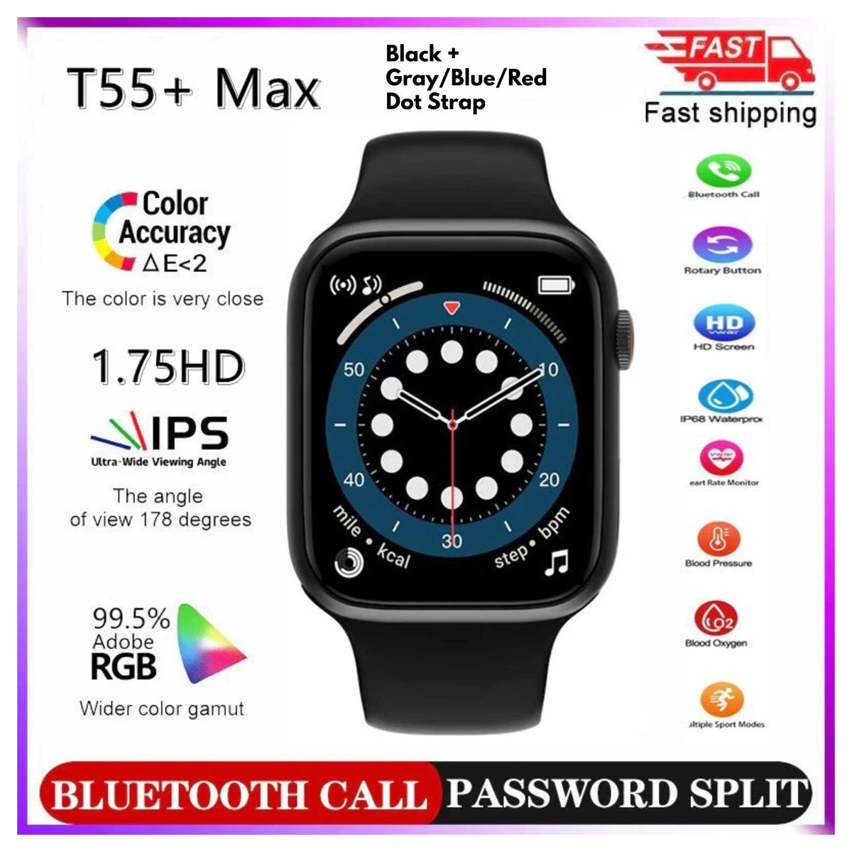 T55 Pro Smart Watch Bluetooth Fitness Tracker Sports Watch Heart Rate
