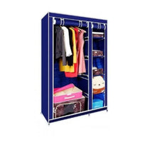 Freestanding Double-Door Fabric Wardrobe with Waterproof Cover, Strong Metal