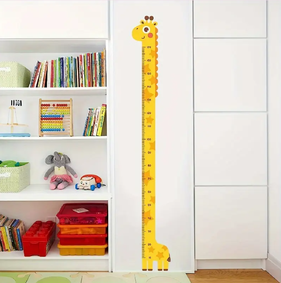 Giraffe Yellow Cute Height Chart Sticker, Wall Decor Removable Measurement