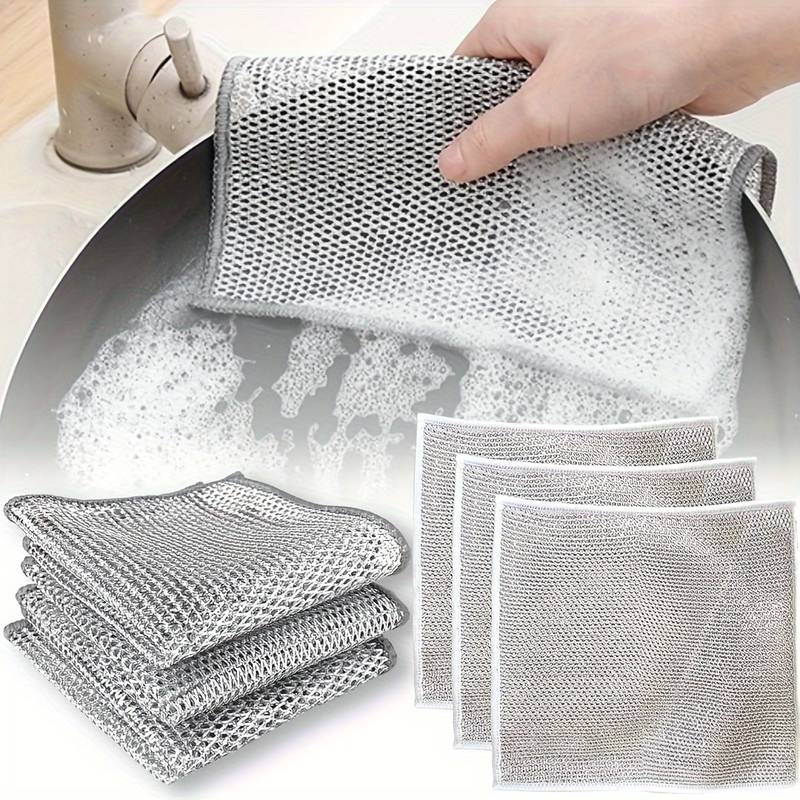 5pcs Non-Scratch Wire Dishcloth, Multipurpose Wire Dishwashing Rags for Wet