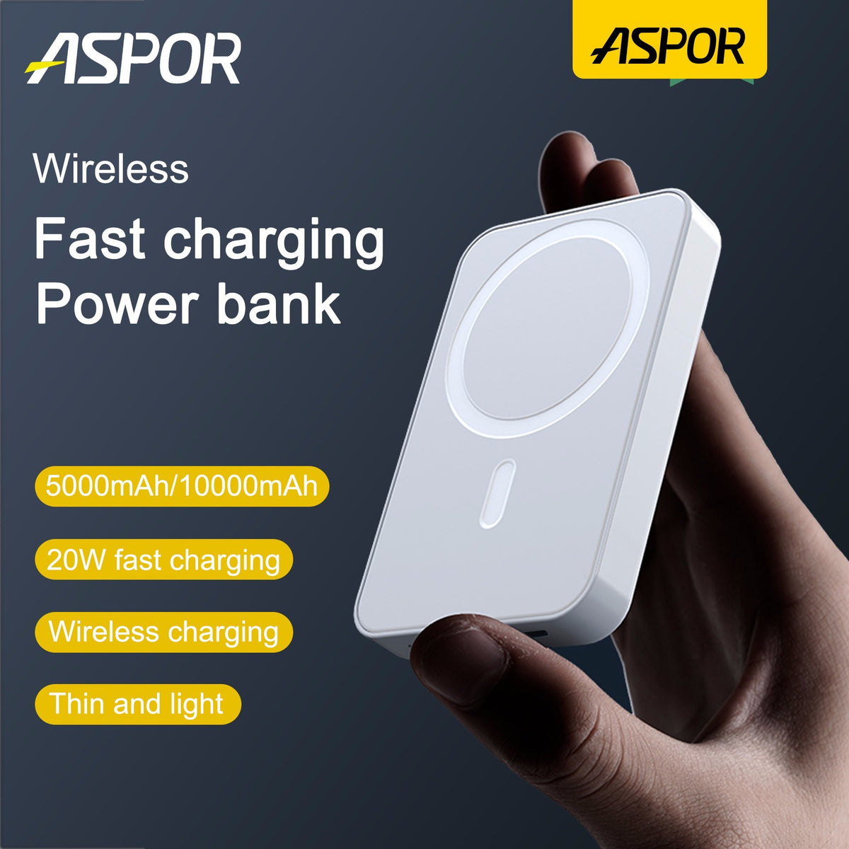 Orginal Magnetic Mini Aspor A325 5000mah Wireless Charging Power Bank Black