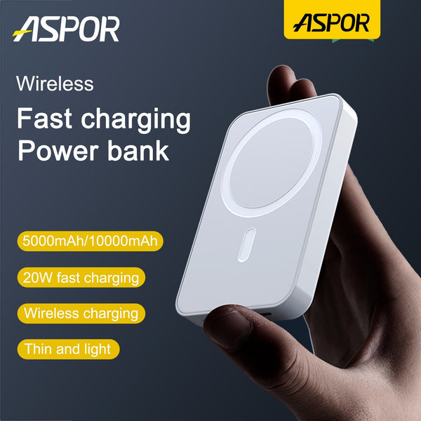 Orginal Magnetic Mini Aspor A325 5000mah Wireless Charging Power Bank Black