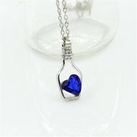 Blue Crystal Heart in a Bottle Pendant and Necklace for Women