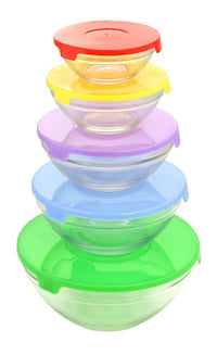 Glass Bowl 5 Pieces Set with Lids - Microwavable and Dishwasher Safe