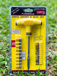 24 Piece Deluxe T-handle Ratcheting Screwdrivers Set with Multi-Bits and