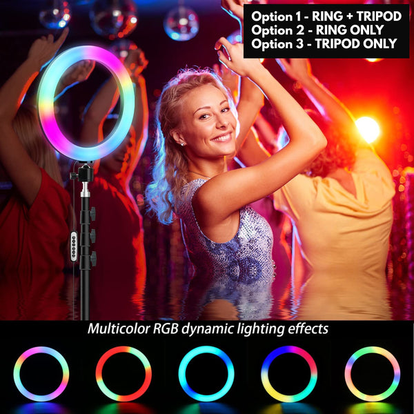 10 Inch RGB Ring Light with Stainless Steel Stand Tripod and Phone Holder