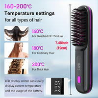 Cordless Hair Straightener Brush, Rapid Heating, Hot Comb Hair Straightener