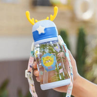 600ml Kids Water Sippy Cup Antler Creative Cartoon Baby Cups with Straws